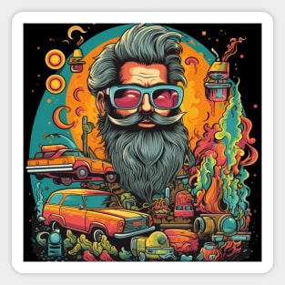 Retro Vinyl Psychedelia: Echoes of the 70s on the WRAP-MAN LAMBERT T-Shirt Magnet